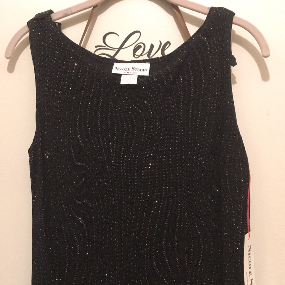 D) Nicole Studio New York Vintage Black Sleeveless Beaded Top Size 8 - Picture 7 of 7